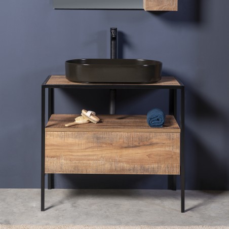 IRON WOOD 75 - STRUTTURA IN FERRO CM 75 + MOBILE CON CASSETTO APERTURA PUSH CM 70 + TOP CM 70 P/LAVABO - 1